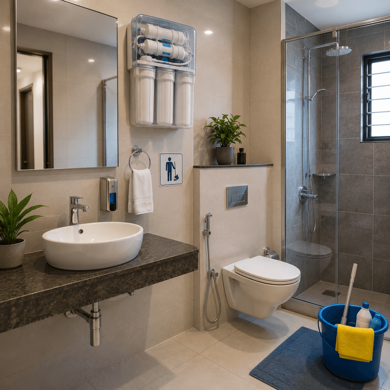 Furnished accommodation visual accompanying clean washroom facilities